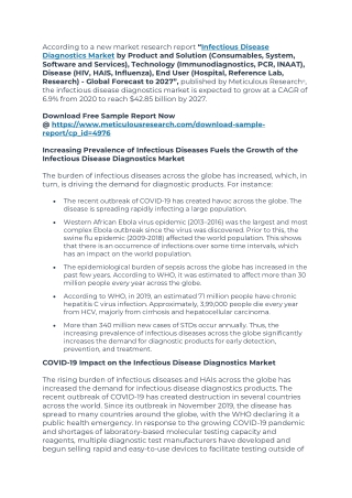 Infectious Disease Diagnostics Market Worth $42.85 billion by 2027