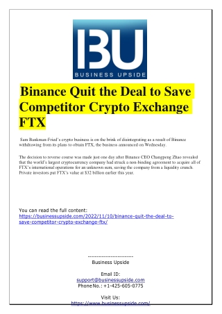 Binance Quit the Deal to Save Competitor Crypto Exchange FTX