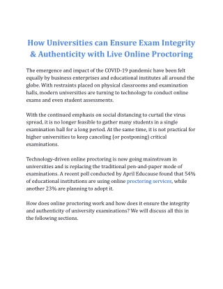 How Universities can Ensure Exam Integrity & Authenticity with Live Online Proctoring