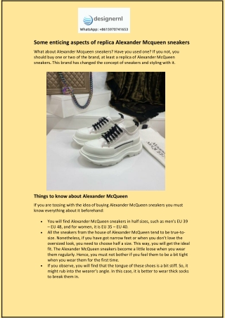 Some enticing aspects of replica Alexander Mcqueen sneakers