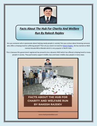 Facts About The Hub For Charity And Welfare Run By Rakesh Rajdev