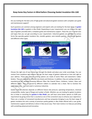 Keep Some Key Factors in Mind before Choosing Gasket Insulation Kits UAE