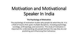 Motivation and Motivational Speaker In India