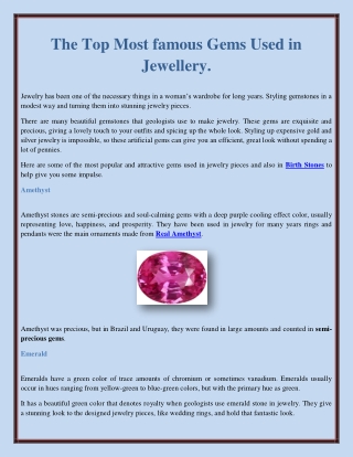 The Top Most famous Gems Used in Jewellery.