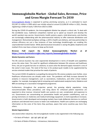 Immunoglobulin Market - Global Sales, Revenue, Price and Gross Margin Forecast