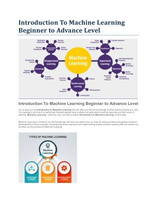 Introduction To Machine Learning Beginner to Advance Level