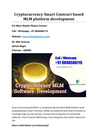 Cryptocurrency Smart Contract based MLM platform development 2