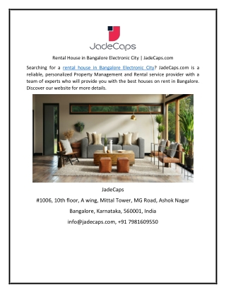 Rental House in Bangalore Electronic City  JadeCaps.com