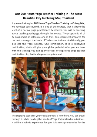 Our 200 Hours Yoga Teacher Training In The Most Beautiful City In Chiang Mai, Thailand