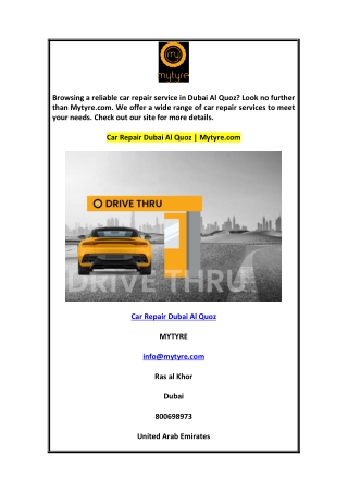 Car Repair Dubai Al Quoz