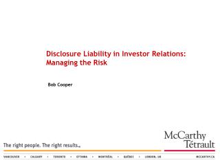 Disclosure Liability in Investor Relations: Managing the Risk