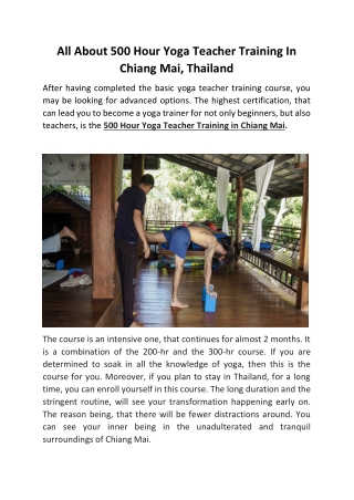 All About 500 Hour Yoga Teacher Training In Chiang Mai, Thailand