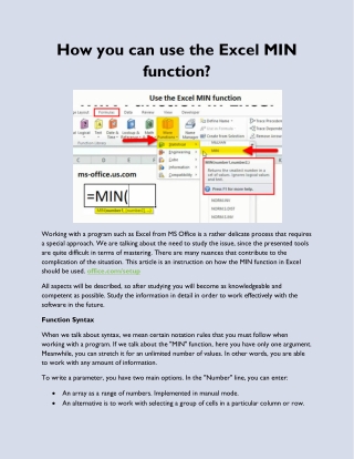 How you can use the Excel MIN function