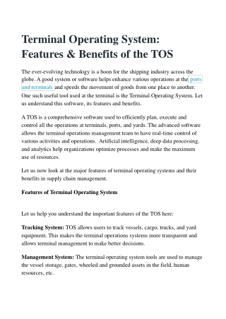 Terminal Operating System- Features & Benefits of the TOS