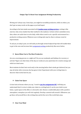 Unique Tips To Boost Your Assignment Writing Productivity