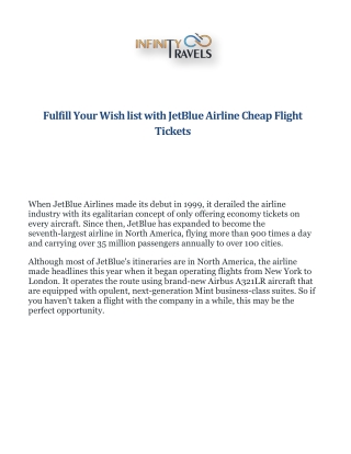 Fulfill Your Wish list with JetBlue Airline Cheap Flight Tickets