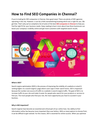 How to Find SEO Companies in Chennai