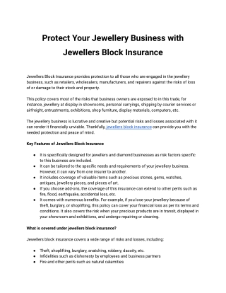 Protect Your Jewellery Business with Jewellers Block Insurance