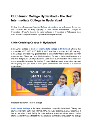 Top CEC Junior College in Hyderabad | Junior College Admissions