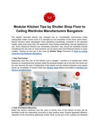 Modular Kitchen Tips by Shutter Shop Floor to Ceiling Wardrobe Manufacturers Bangalore