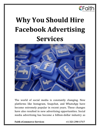Why You Should Hire Facebook Advertising Services
