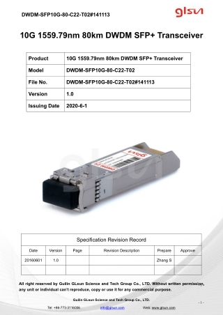 10G 1559.79nm 80km DWDM SFP  Transceiver