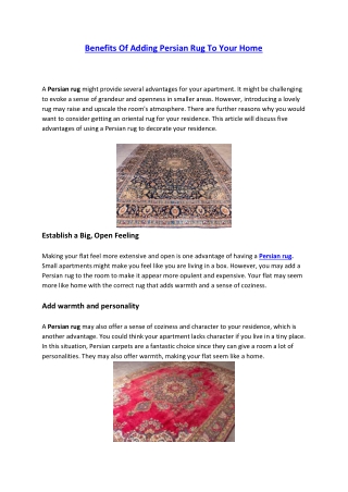 Benefits Of Adding Persian Rug To Your Home