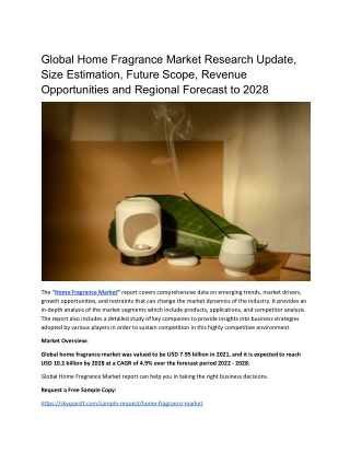 Global Home Fragrance Market Research Update, Size Estimation, Future Scope