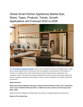 Global Smart Kitchen Appliances Market Size, Share, Types, Products, Trends
