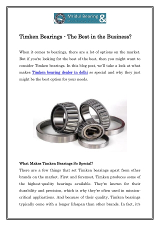 Timken Bearings - The Best in the Business