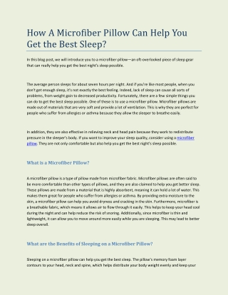 How A Microfiber Pillow Can Help You Get the Best Sleep?