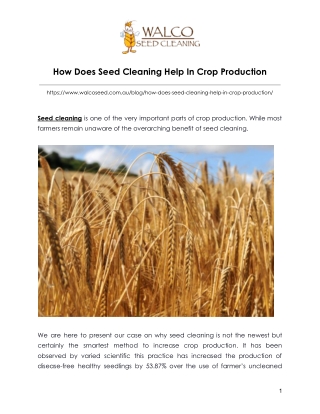 How Does Seed Cleaning Help In Crop Production