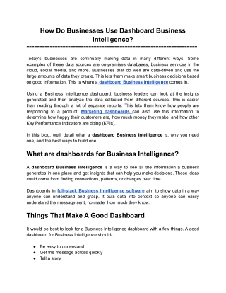 How Do Businesses Use Dashboard Business Intelligence_