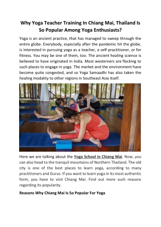 Why Yoga Teacher Training In Chiang Mai, Thailand Is So Popular