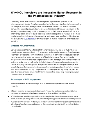 Why KOL Interviews are Integral to Market Research in the Pharmaceutical Industry