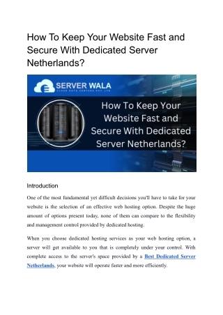 How To Keep Your Website Fast and Secure With Dedicated Server Netherlands_