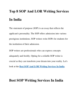 Top 8 SOP And LOR Writing Services In India