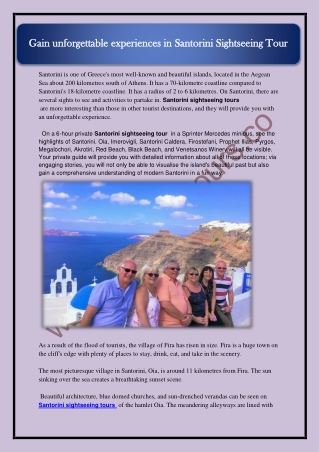 Gain unforgettable experiences in Santorini Sightseeing Tour
