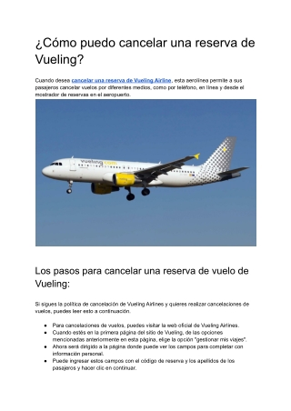 ¿Cómo puedo cancelar una reserva de Vueling