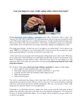 Can you improve your credit rating with a short-term loan
