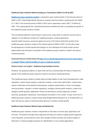 Healthcare Payer Solutions Market Growing at a Tremendous CAGR of 11.9 by 2027