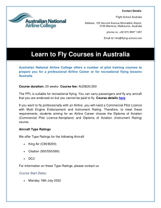 Learn to Fly Courses in Australia