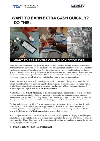 Want to Earn Extra Cash Quickly? Do This | Sabezy