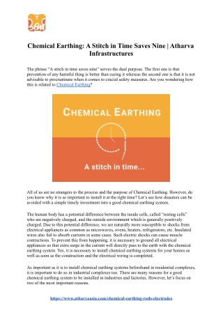 Chemical Earthing: A Stitch in Time Saves Nine | Atharva Infrastructures