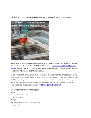 Global 3D Concrete Printers Market Research Report 2021-2032