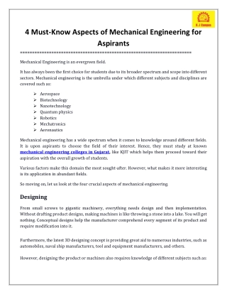 4 Must-Know Aspects of Mechanical Engineering for Aspirants