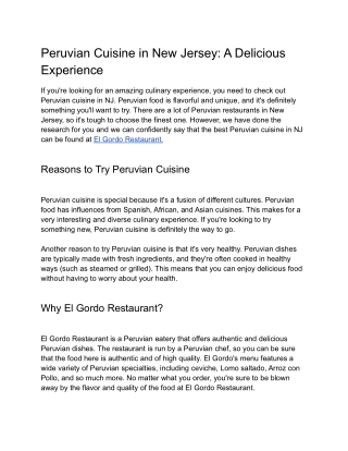 Peruvian Cuisine in New Jersey: A Delicious Experience