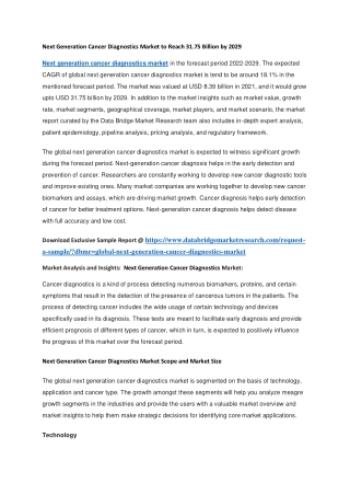 Next Generation Cancer Diagnostics Market to Reach 31.75 Billion by 2029