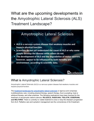 How Will Emerging Therapies Drift the Amyotrophic Lateral Sclerosis (ALS) Treatment Landscape