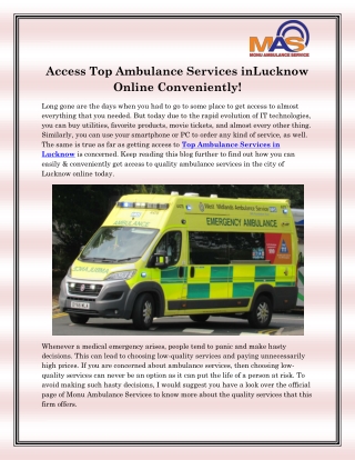 Top Ambulance Services in Lucknow